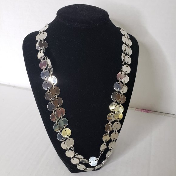 Silver Discs Long Chain Necklace - Picture 4 of 6